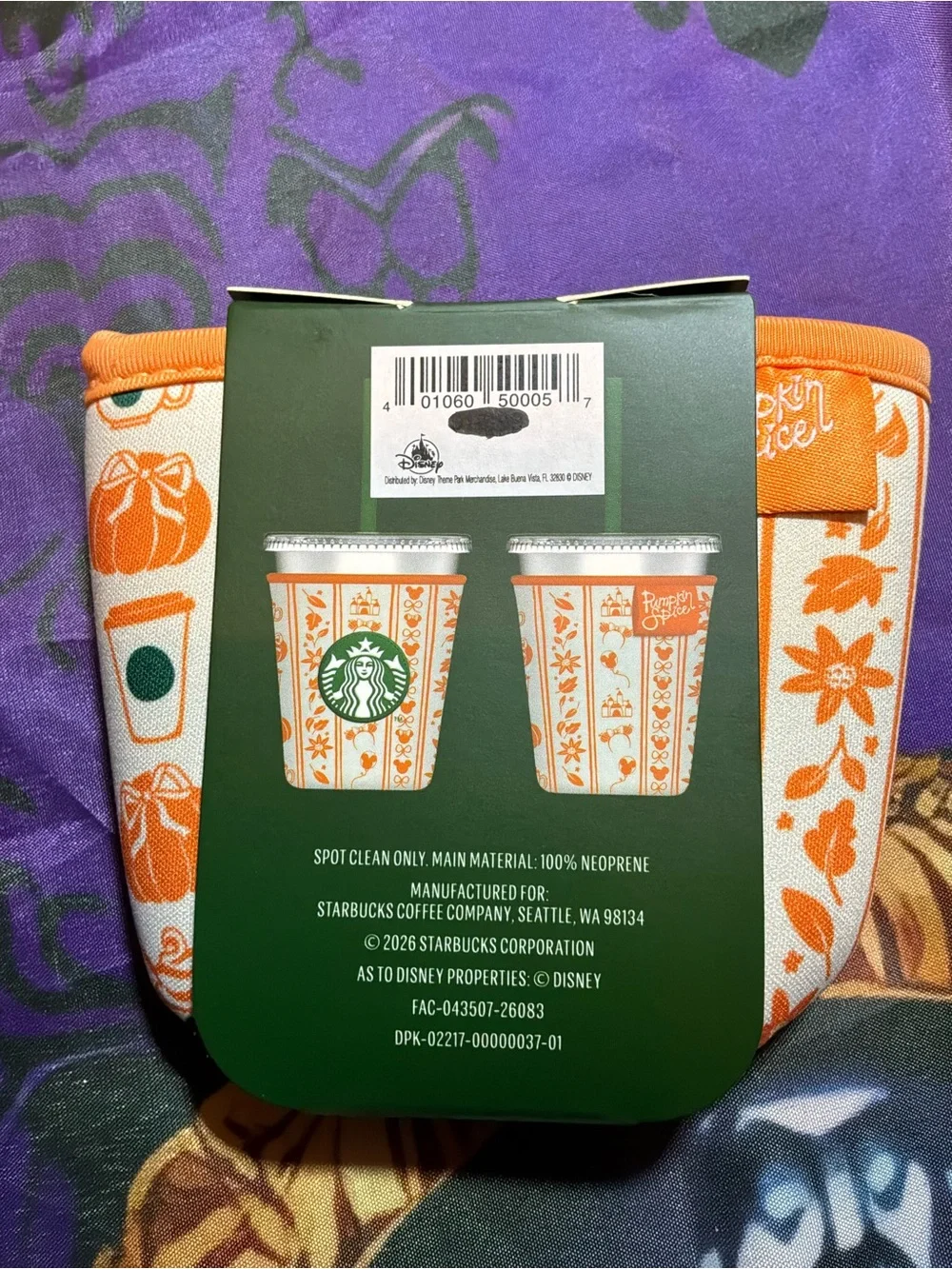 Disney parks 2026 fall/halloween fabric sleeve 16oz cold cup -NEW